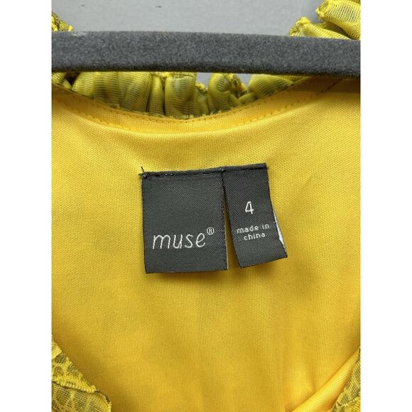 Muse Anthropologie Kick‎ Butt Dress Womens 4 Yellow Textured Short Ruffles - Picture 4 of 8